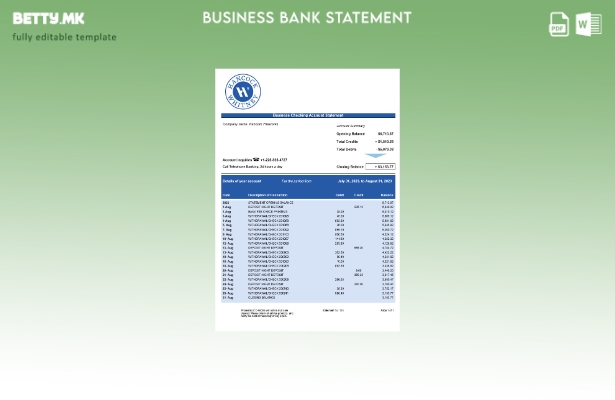 модерен стил Хенкок Витни банка извод на деловна сметка за проверка на Word и PD